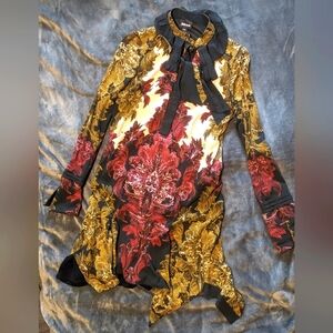 Roberto Cavalli Size 40 (S) Antique Print Tunic Neck Tie Dress